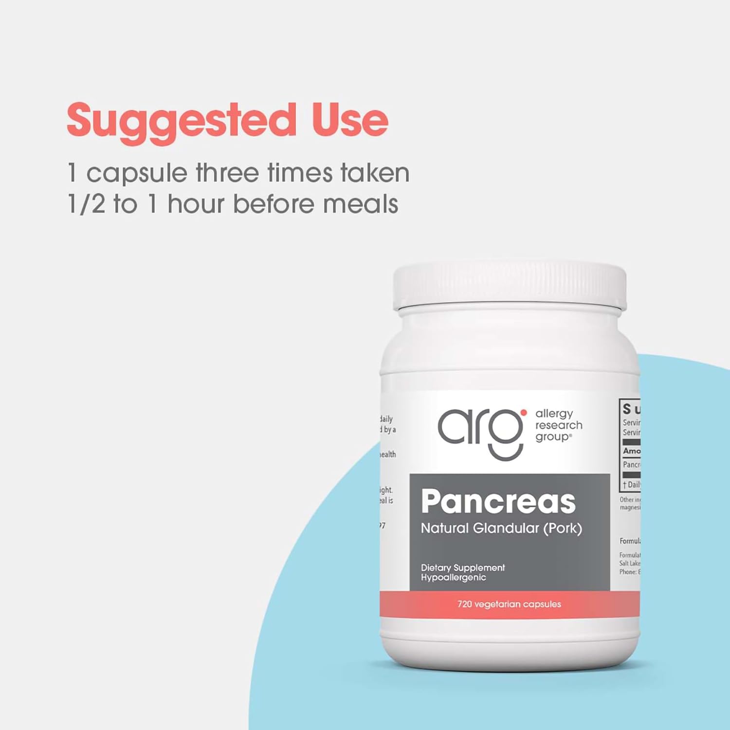 Pancreas Dietary Supplement by Allergy Research Group - Natural Pork Glandular Support, Vegetarian Capsules - 720 Count