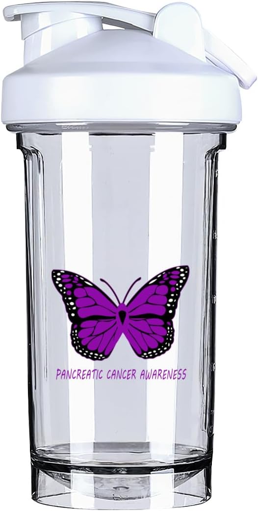 Pancreatic Cancer Awareness 18oz Shaker Bottle for Pre Workout Protein Shakes - Leak-proof Meal Replacement Bottle in White - 500ml/18oz