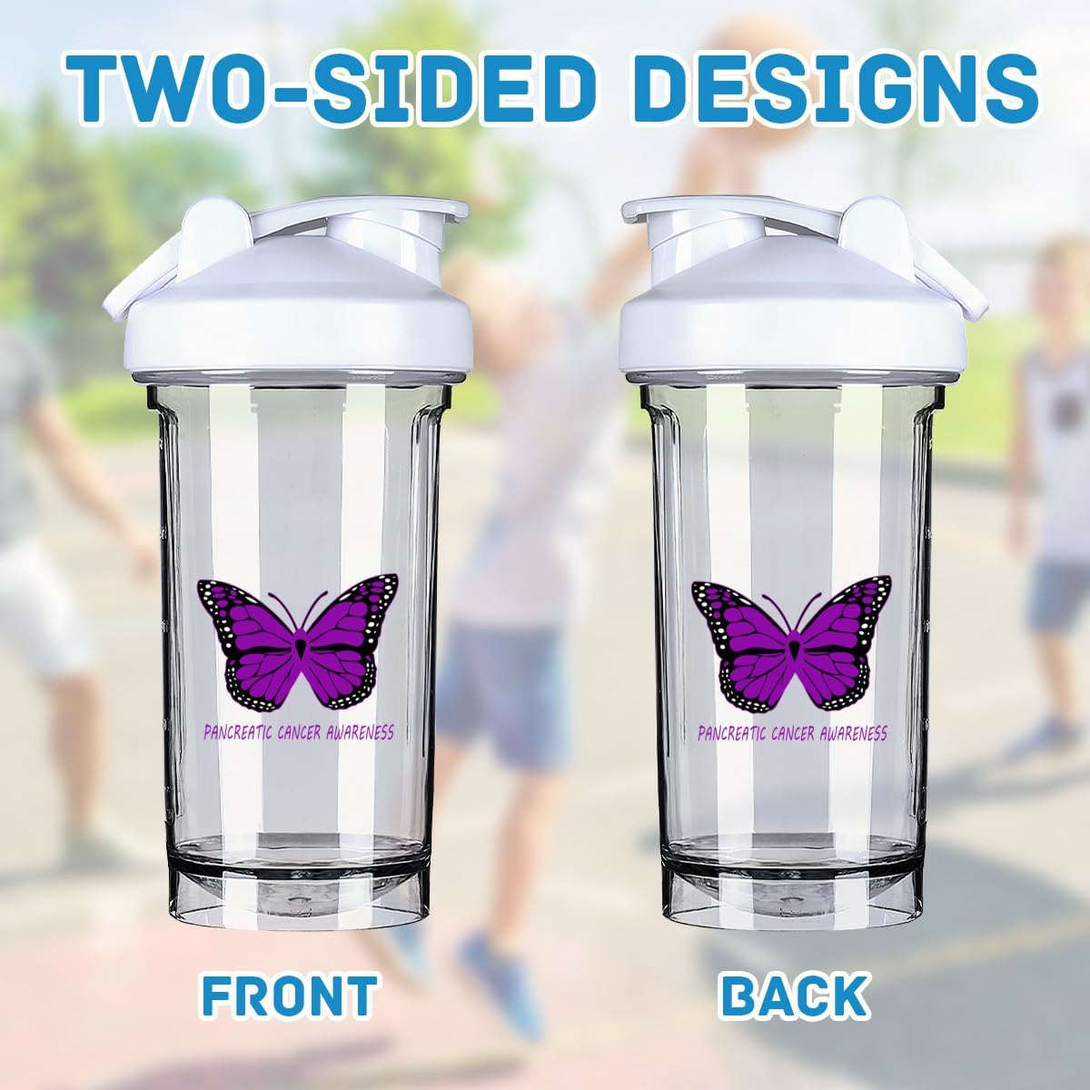 Pancreatic Cancer Awareness 18oz Shaker Bottle for Pre Workout Protein Shakes - Leak-proof Meal Replacement Bottle in White - 500ml/18oz