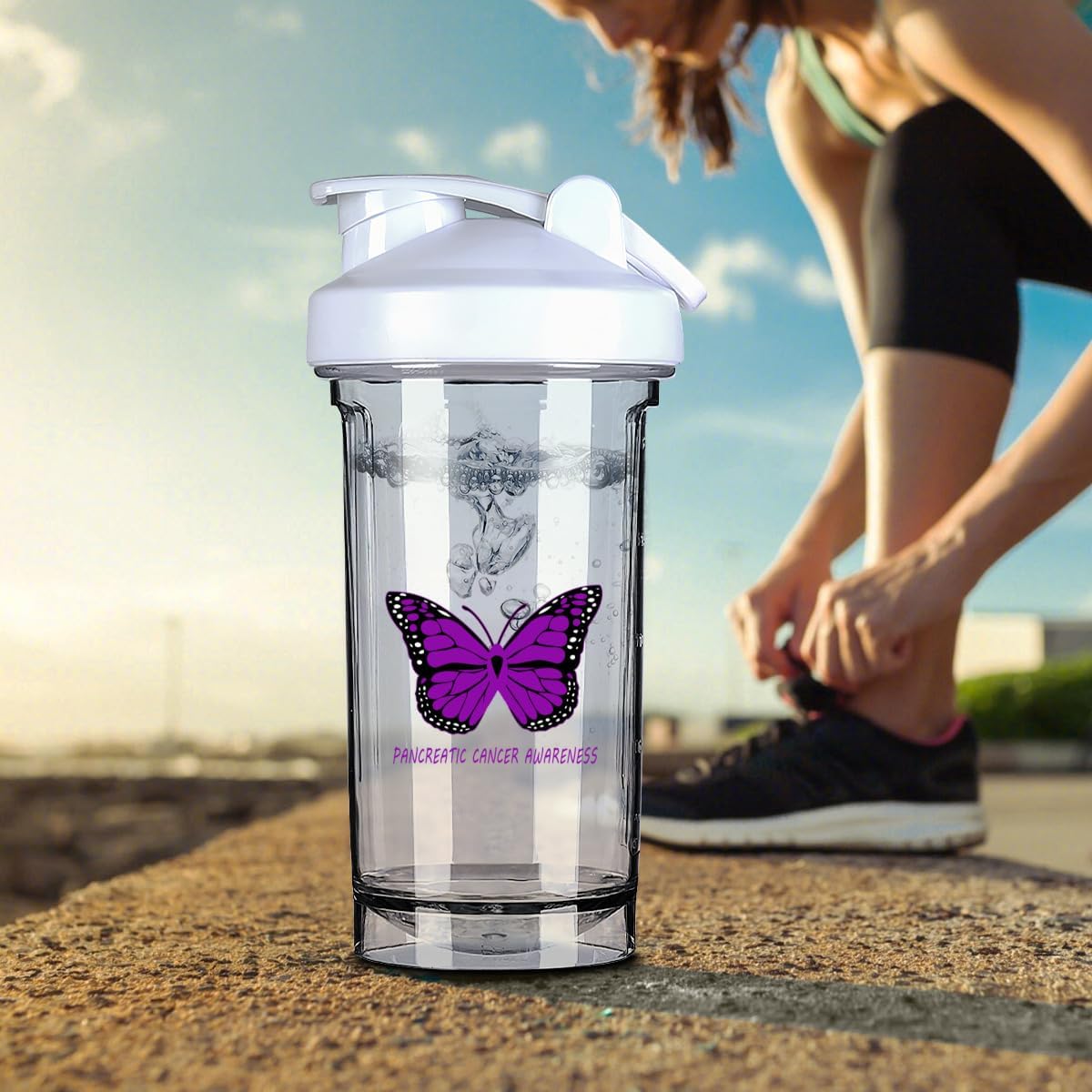 Pancreatic Cancer Awareness 18oz Shaker Bottle for Pre Workout Protein Shakes - Leak-proof Meal Replacement Bottle in White - 500ml/18oz
