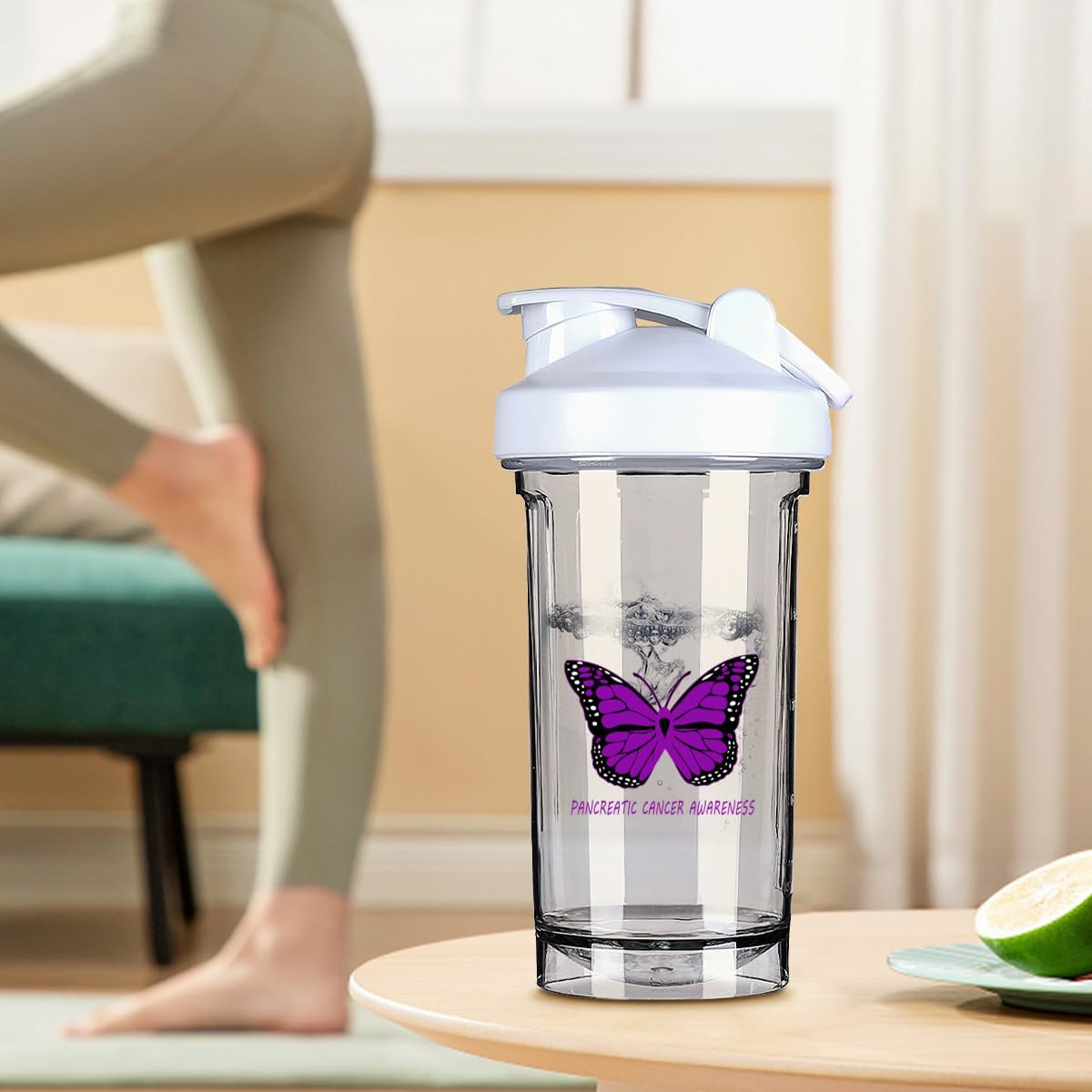 Pancreatic Cancer Awareness 18oz Shaker Bottle for Pre Workout Protein Shakes - Leak-proof Meal Replacement Bottle in White - 500ml/18oz