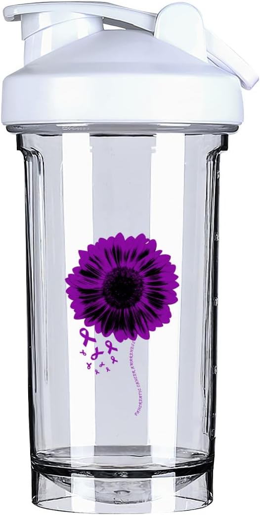 Pancreatic Cancer Awareness Shaker Bottle - 18oz Leak-proof Mixer for Protein Shakes & Meal Replacements