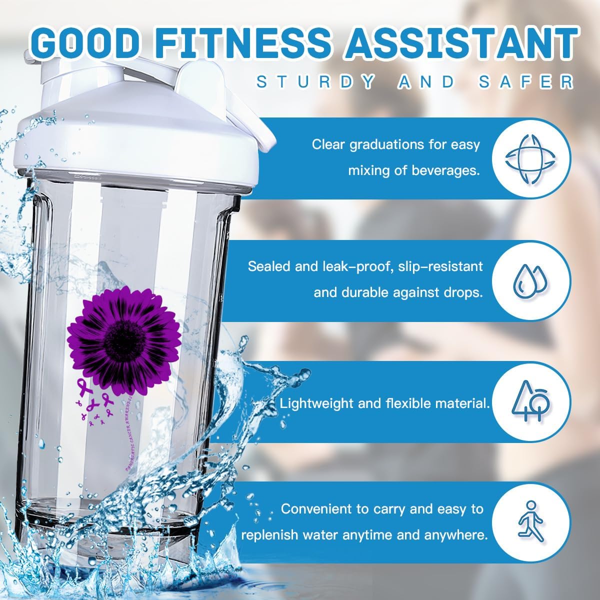 Pancreatic Cancer Awareness Shaker Bottle - 18oz Leak-proof Mixer for Protein Shakes & Meal Replacements