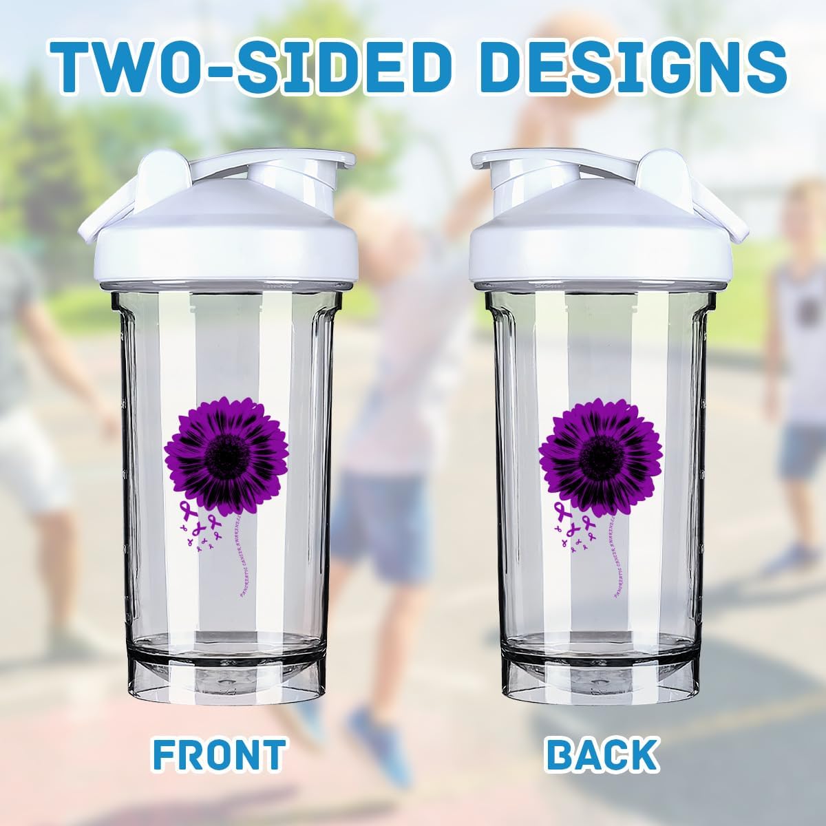 Pancreatic Cancer Awareness Shaker Bottle - 18oz Leak-proof Mixer for Protein Shakes & Meal Replacements