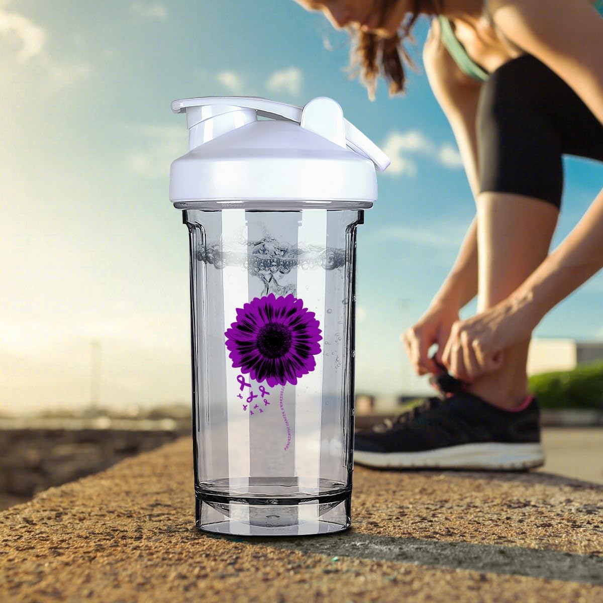 Pancreatic Cancer Awareness Shaker Bottle - 18oz Leak-proof Mixer for Protein Shakes & Meal Replacements