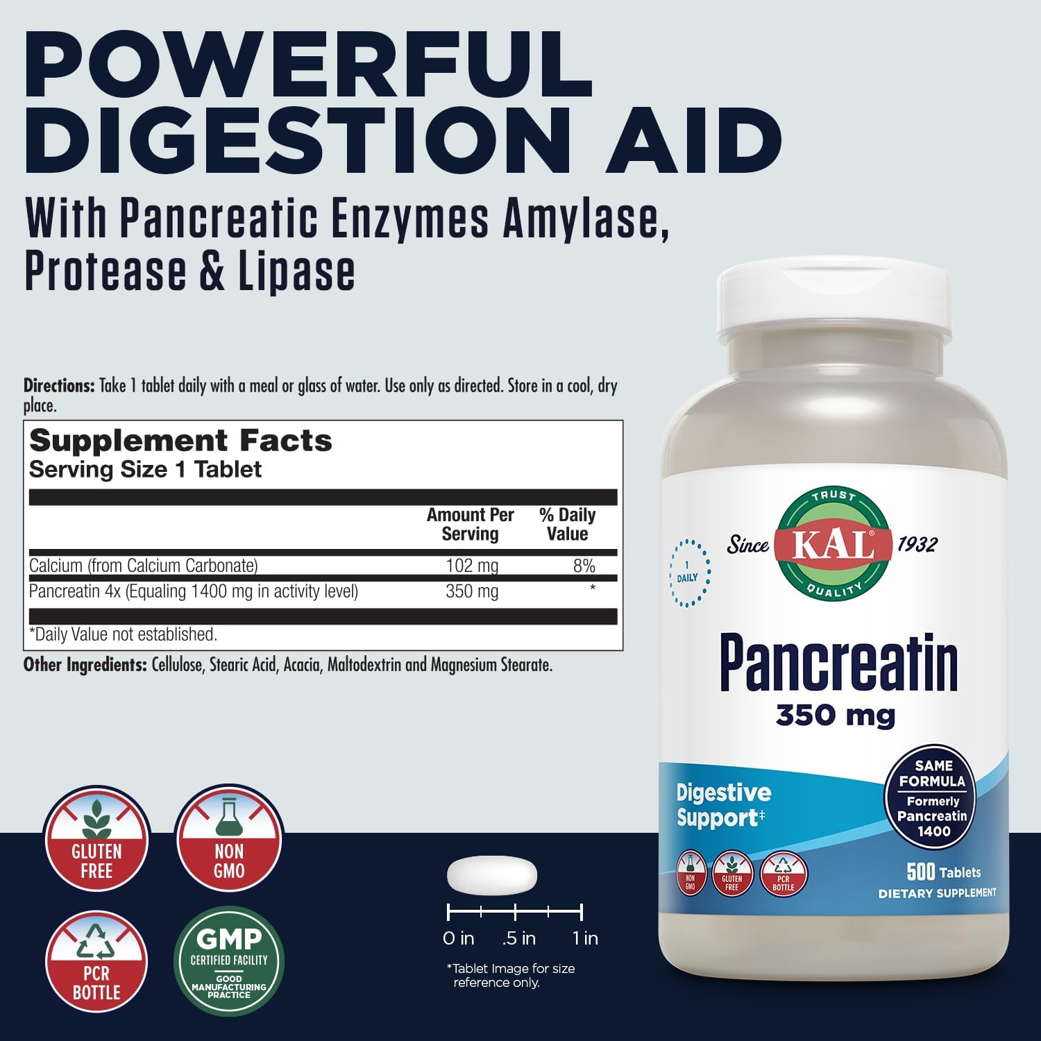 Pancreatin 350mg Digestive Enzymes for Men and Women - Gluten Free, Non-GMO, Rapid Disintegration - 500 Tablets, Digestive Health Support with 60-Day Guarantee