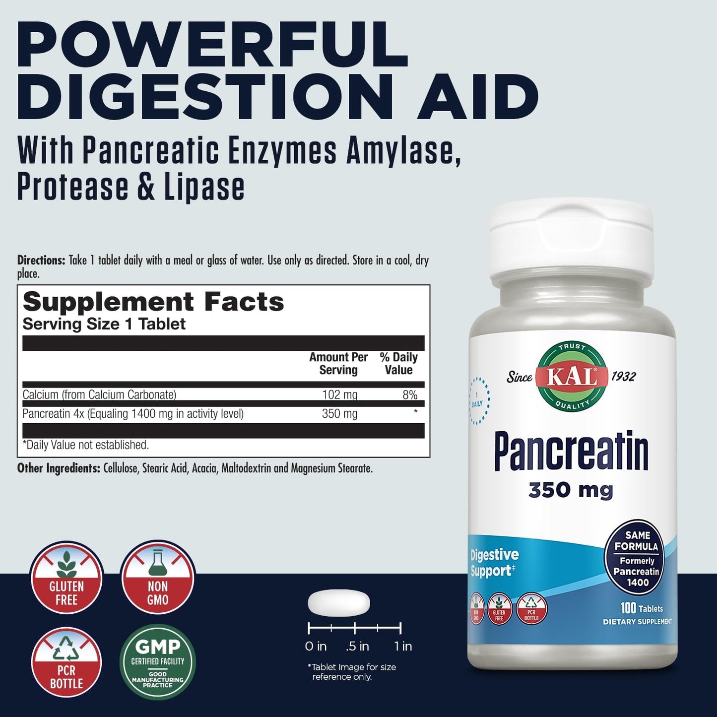 Pancreatin 350mg Digestive Enzymes for Men and Women - Gluten Free, Non-GMO, 100 Tablets, 100 Servings, Rapid Disintegration, Digestive Health Support - 60-Day Guarantee