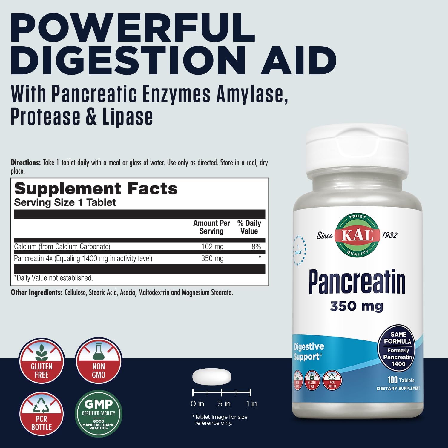 Pancreatin 350mg Digestive Enzymes for Men and Women - Gluten Free, Non-GMO, 100 Tablets, 100 Servings, Rapid Disintegration, Digestive Health Support - 60-Day Guarantee