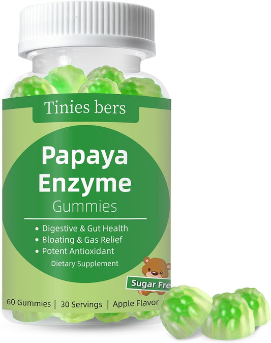 Papaya Enzyme Gummies with Bromelain for Digestive Health - Apple Flavored, Vegan, Non-GMO, 60 Count