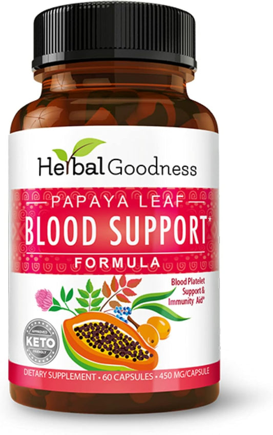 Papaya Leaf Blood Support Capsules for Platelet & Bone Marrow Health - Immunity Boost & Blood Cleanse - 60 Veggie Capsules