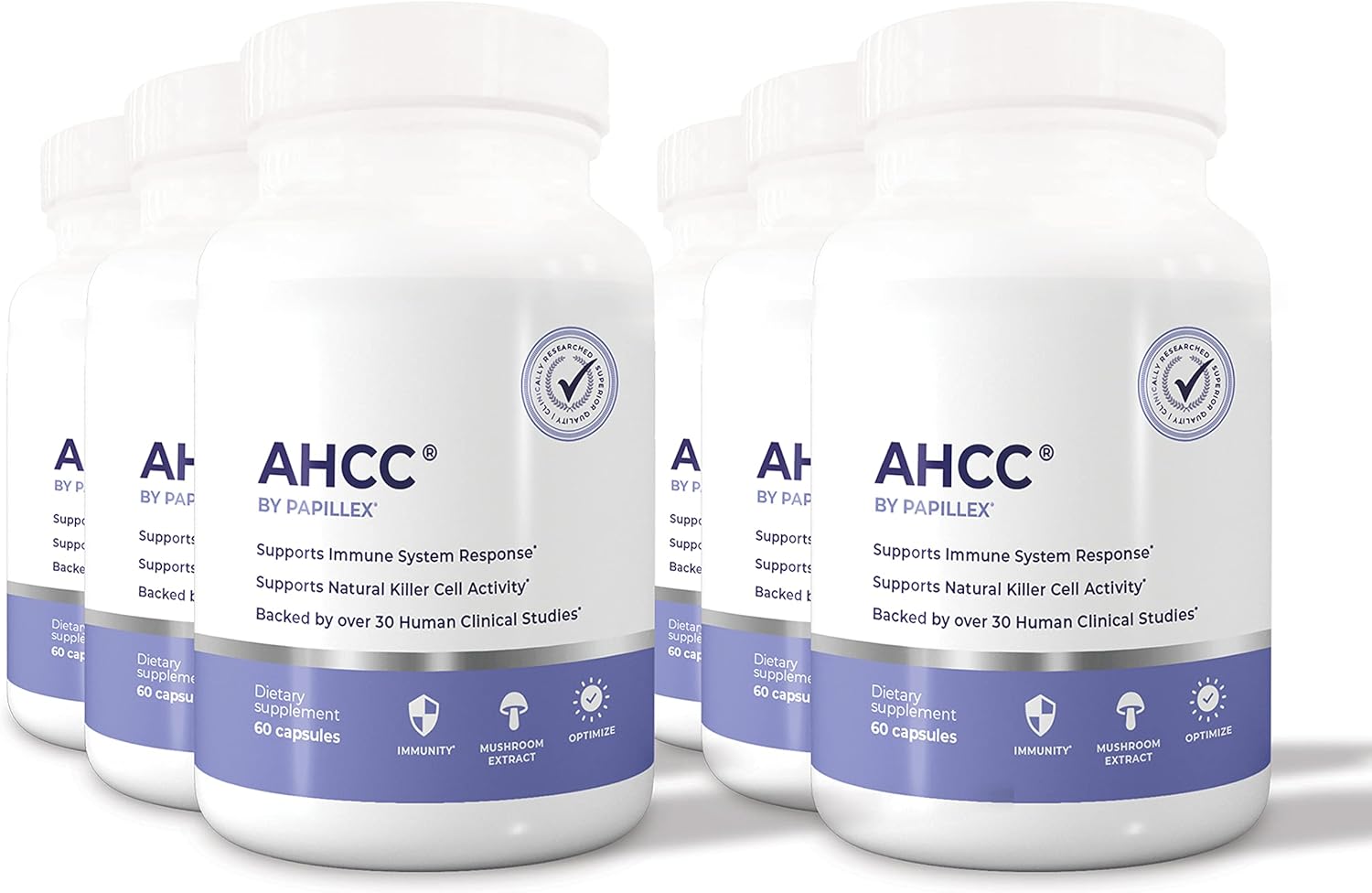 Papillex AHCC Supplement - Natural Immune Support - Maximum Strength Formula - Boosts Natural Killer Cell Activity - 120 Veggie Capsules (6 Pack)