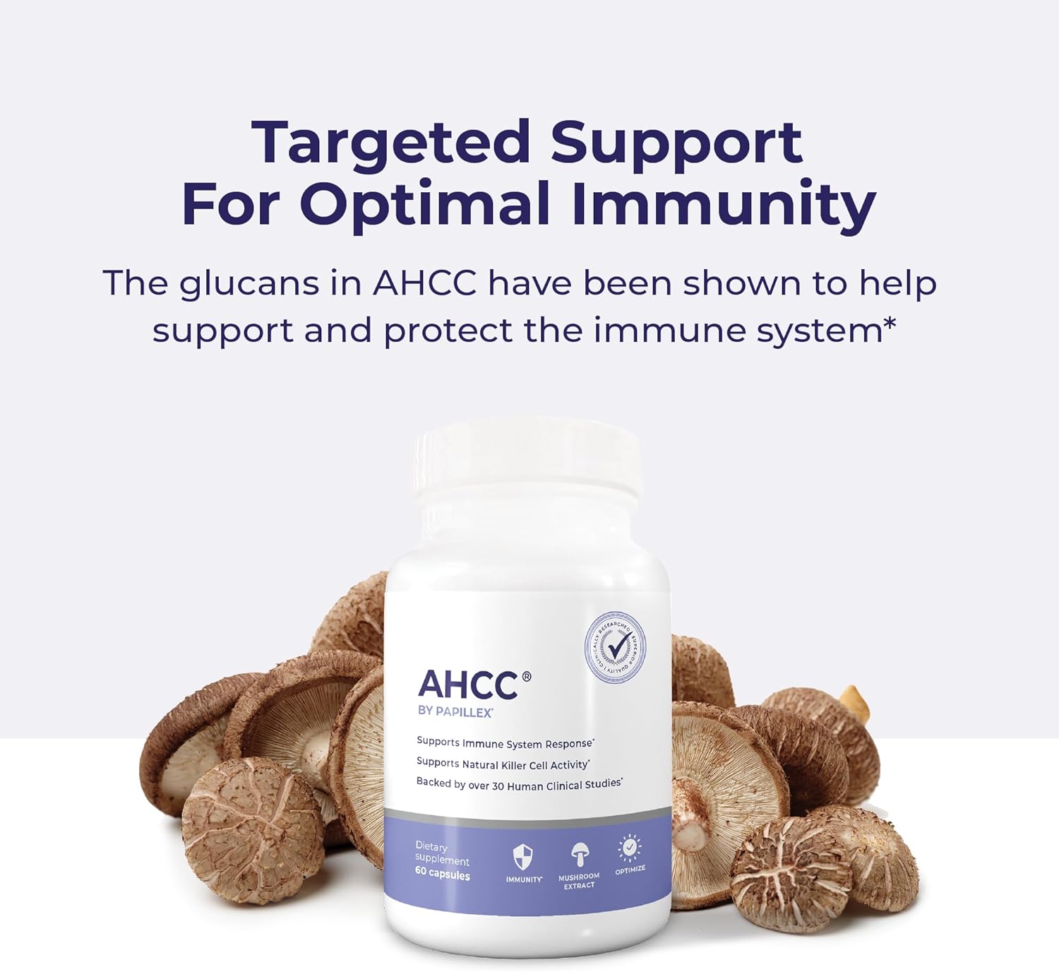 Papillex AHCC Supplement - Natural Immune Support - Maximum Strength Formula - Boosts Natural Killer Cell Activity - 120 Veggie Capsules (6 Pack)