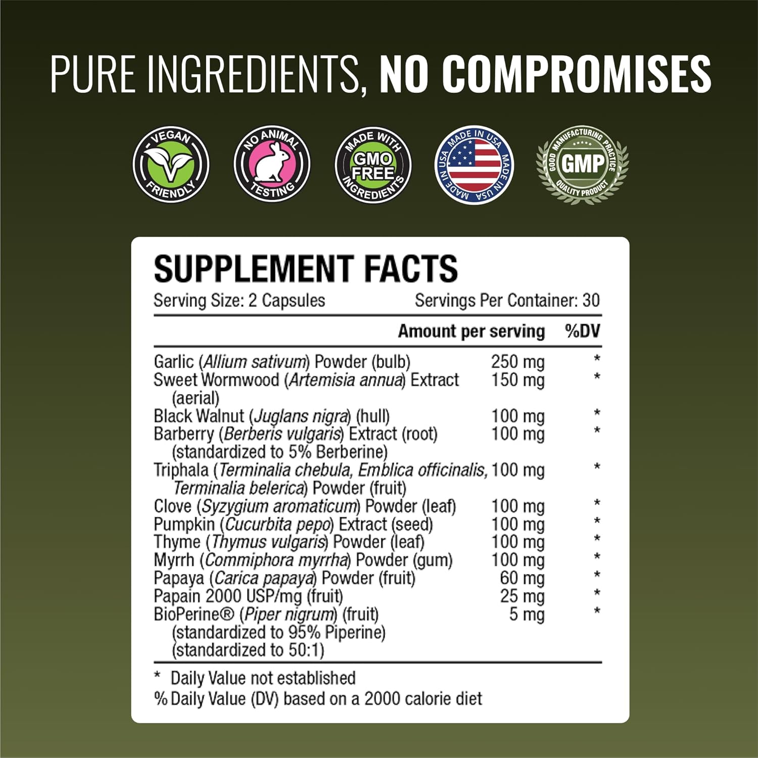 Parastrin Supplement - 60 Capsules with Black Walnut, Garlic Bulb, Papain 2000, BioPerine - Vegan Formula by Approved Science