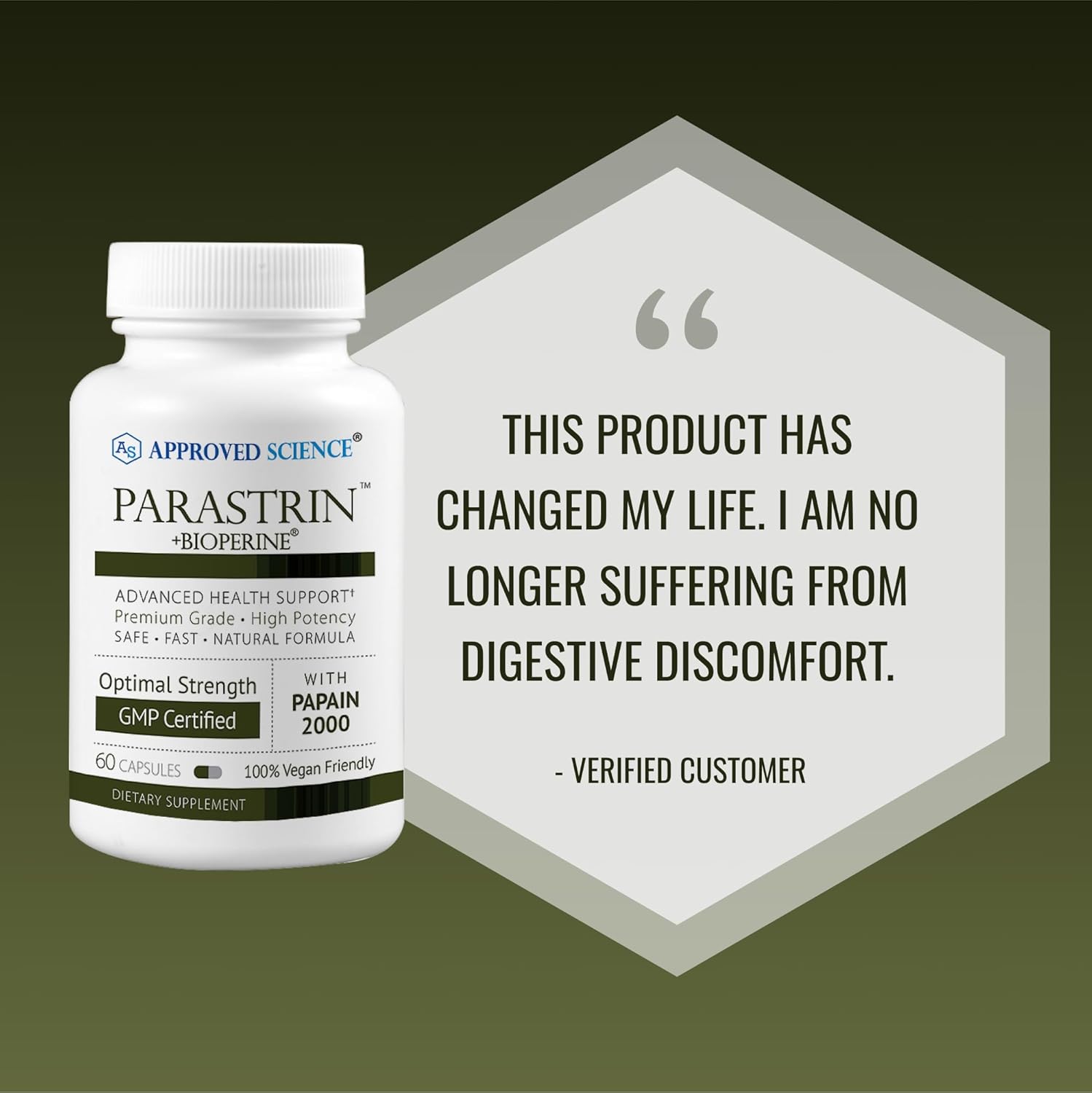 Parastrin Supplement - 60 Capsules with Black Walnut, Garlic Bulb, Papain 2000, BioPerine - Vegan Formula by Approved Science