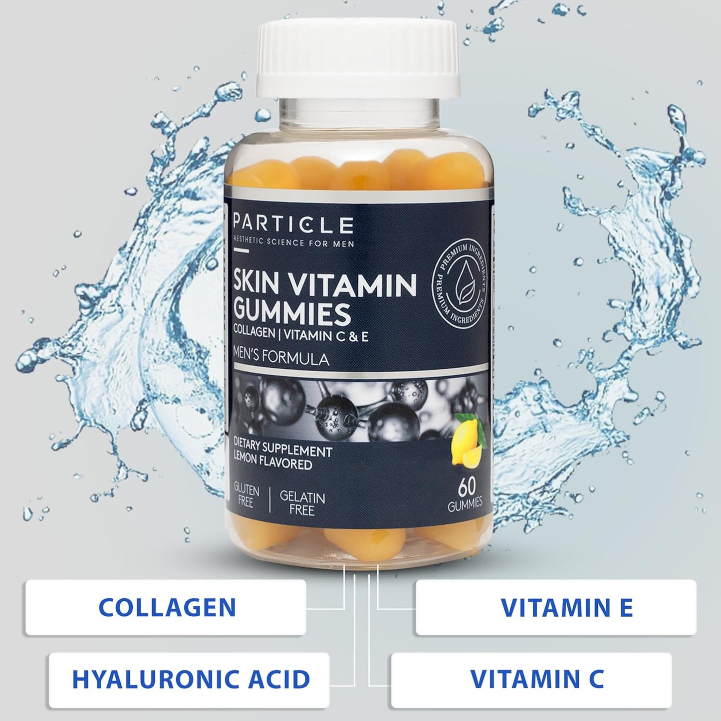 Particle Collagen Skin Gummies with Biotin, Vitamin C & E for Elasticity and Wrinkle Reduction - 60 Gummies