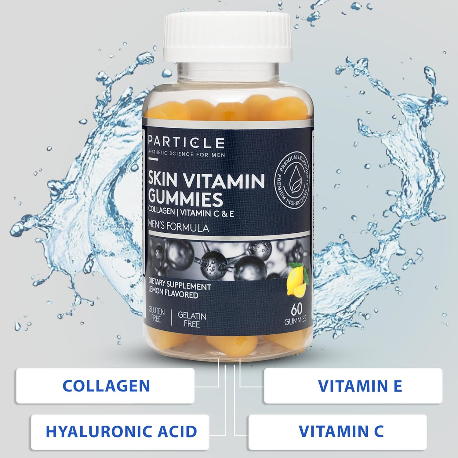 Particle Collagen Skin Gummies with Biotin, Vitamin C & E for Elasticity and Wrinkle Reduction - 60 Gummies
