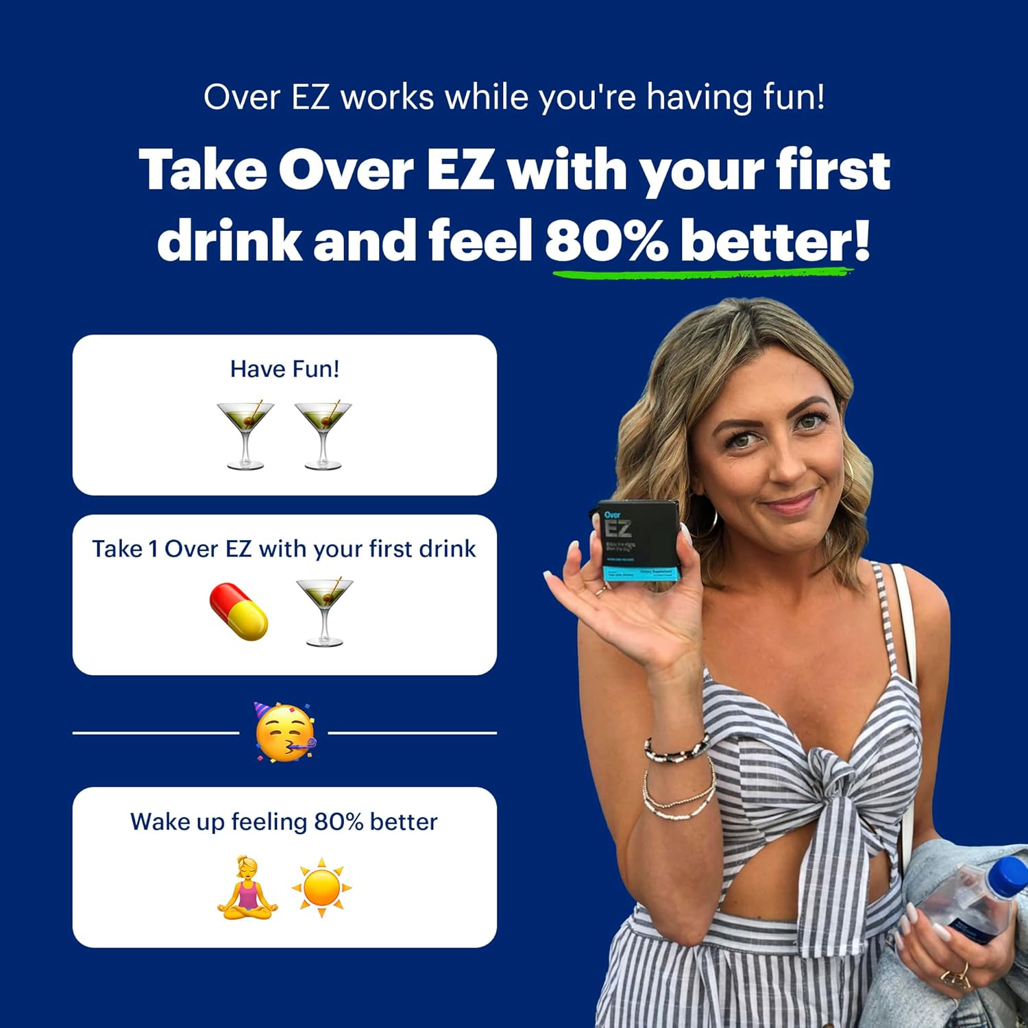 Party Recovery & Prevention Pills: OVER EZ Pre-Drink Supplement with Milk Thistle, Amino Acids, Vitamin Bs (12 Capsules) for Better Mornings