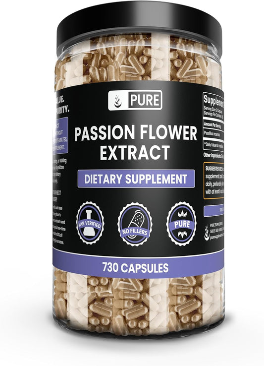 Passion Flower Extract Capsules - 730 Count, Pure Ingredients, No Fillers - Lab Verified