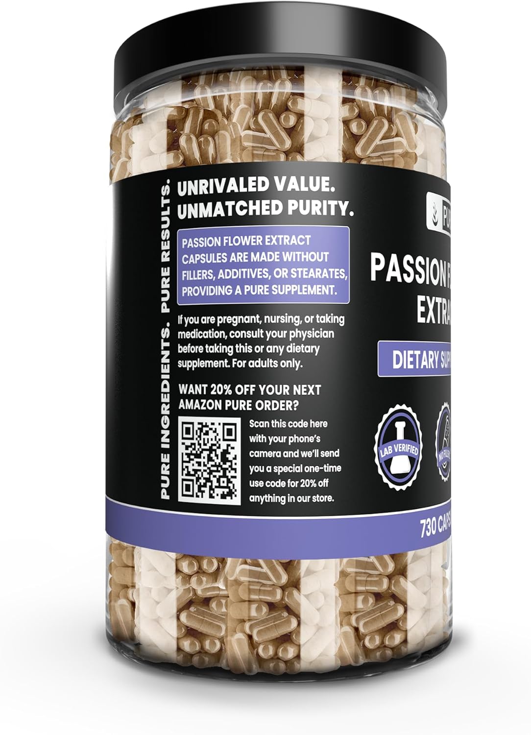 Passion Flower Extract Capsules - 730 Count, Pure Ingredients, No Fillers - Lab Verified