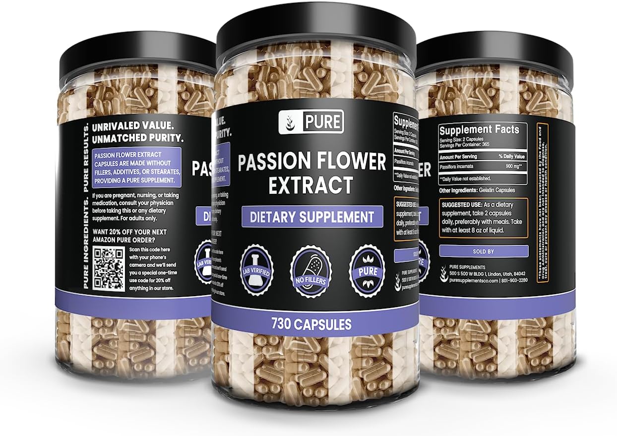 Passion Flower Extract Capsules - 730 Count, Pure Ingredients, No Fillers - Lab Verified