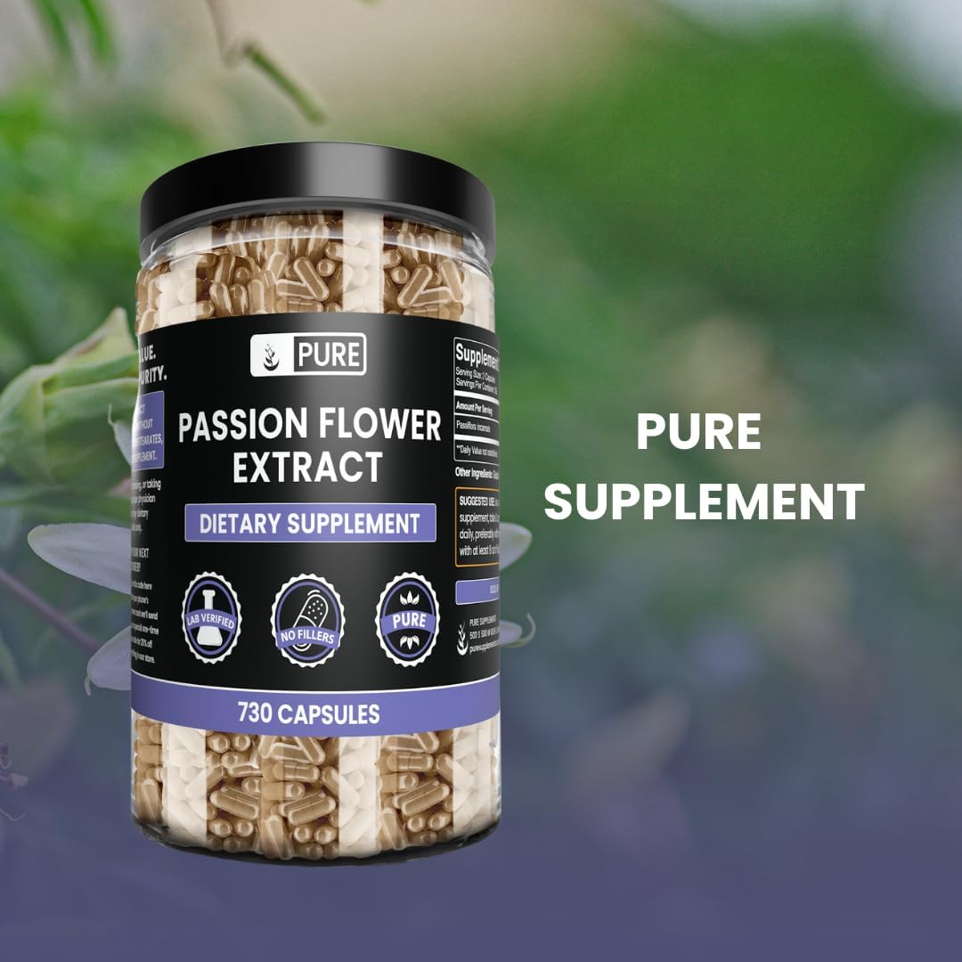 Passion Flower Extract Capsules - 730 Count, Pure Ingredients, No Fillers - Lab Verified