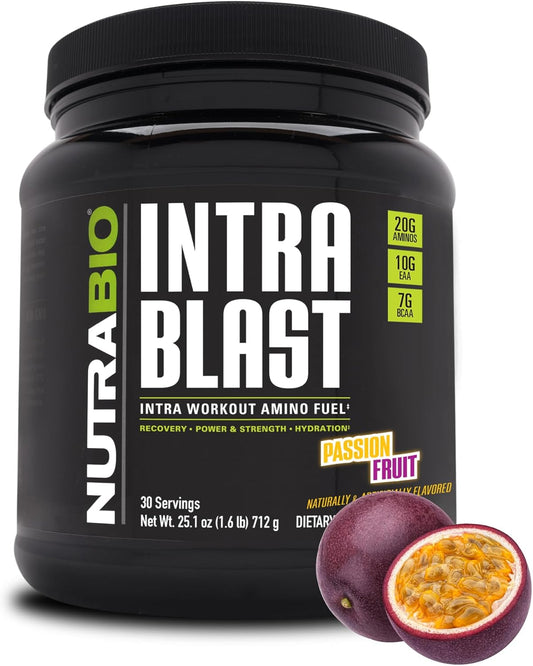 Passion Fruit NutraBio Intra Blast BCAA EAA Electrolyte Powder - Non-GMO Amino Acid Supplement for Hydration - 30 Servings