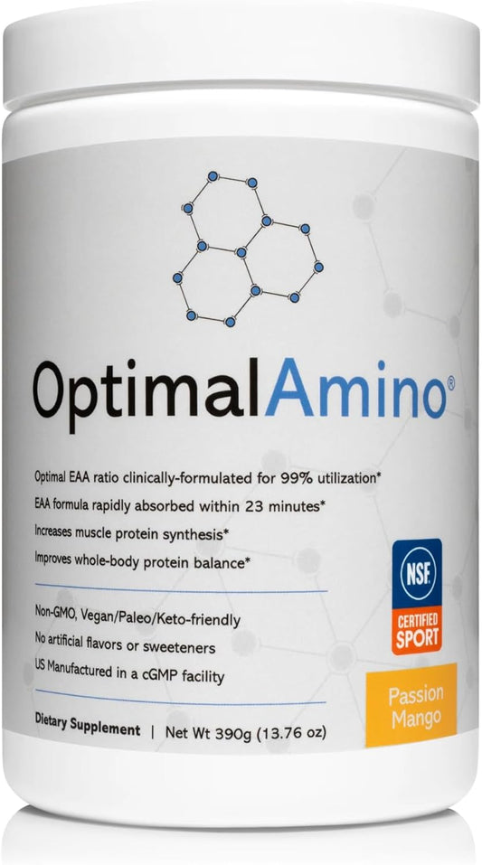 Passion Mango OptimalAmino Amino Acid Powder - NSF Certified EAA Supplement for Workout & Recovery