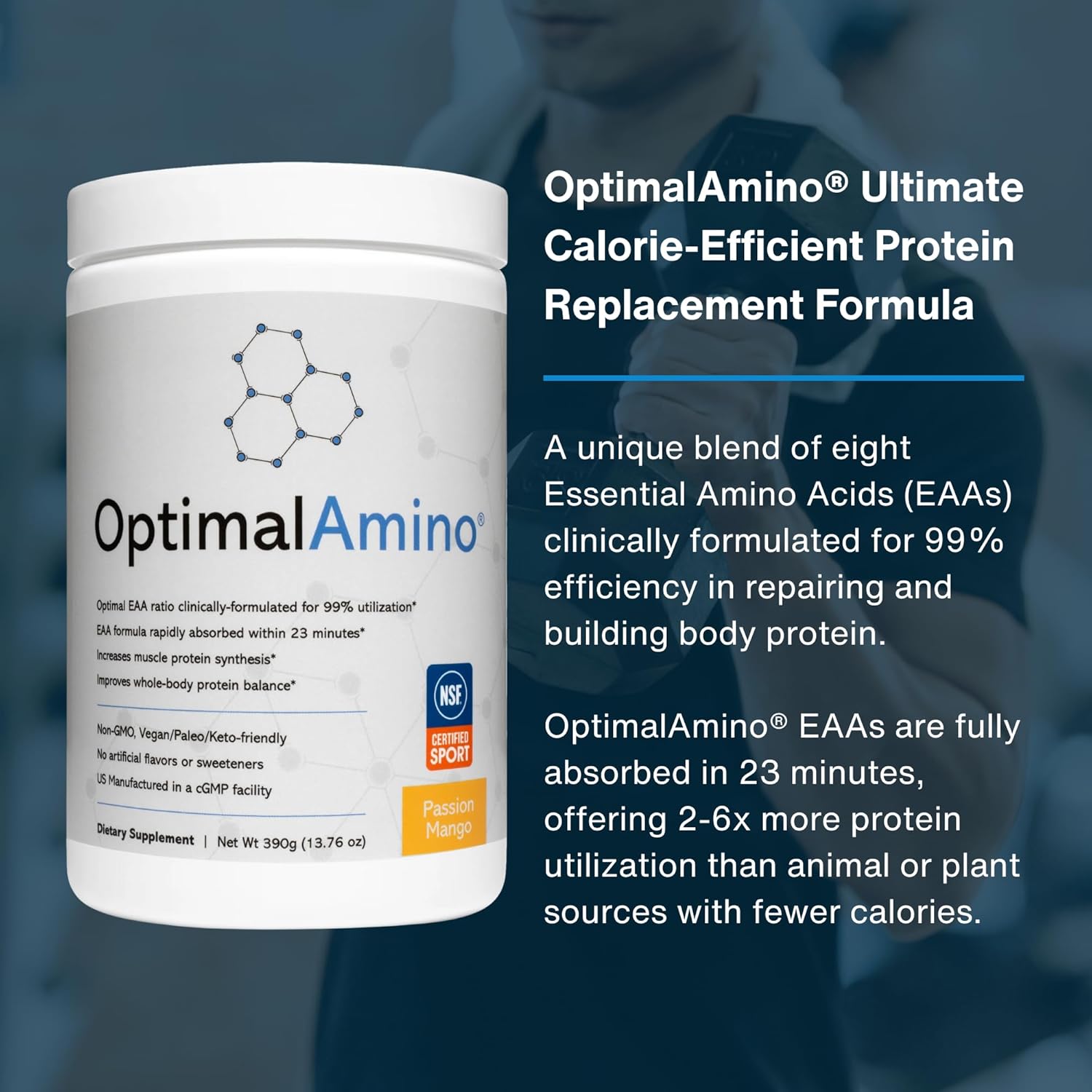 Passion Mango OptimalAmino Amino Acid Powder - NSF Certified EAA Supplement for Workout & Recovery