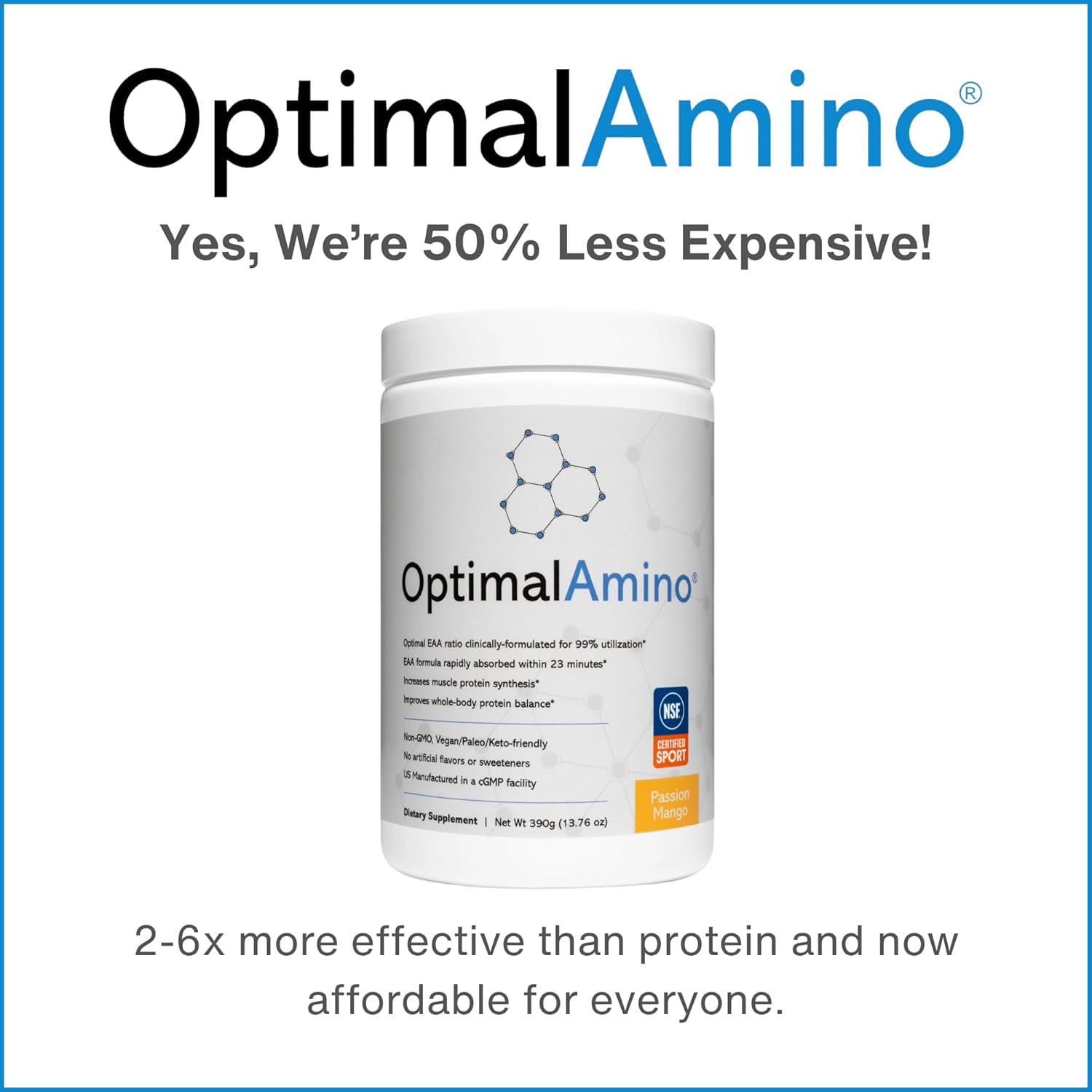 Passion Mango OptimalAmino Amino Acid Powder - NSF Certified EAA Supplement for Workout & Recovery