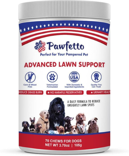 Pawfetto Advanced Lawn Support Supplement for Dogs - 70 Chicken Liver Flavored Chews with Cranberry, Amino Acids, and Brewer’s Yeast, Easily Digestible for Pampered Pets