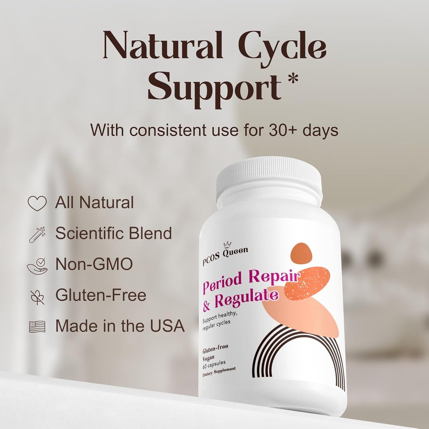 PCOS Queen Hormone Balance Supplement for Irregular Periods - Vegan Formula to Support Menstrual Cycle & Skin Health