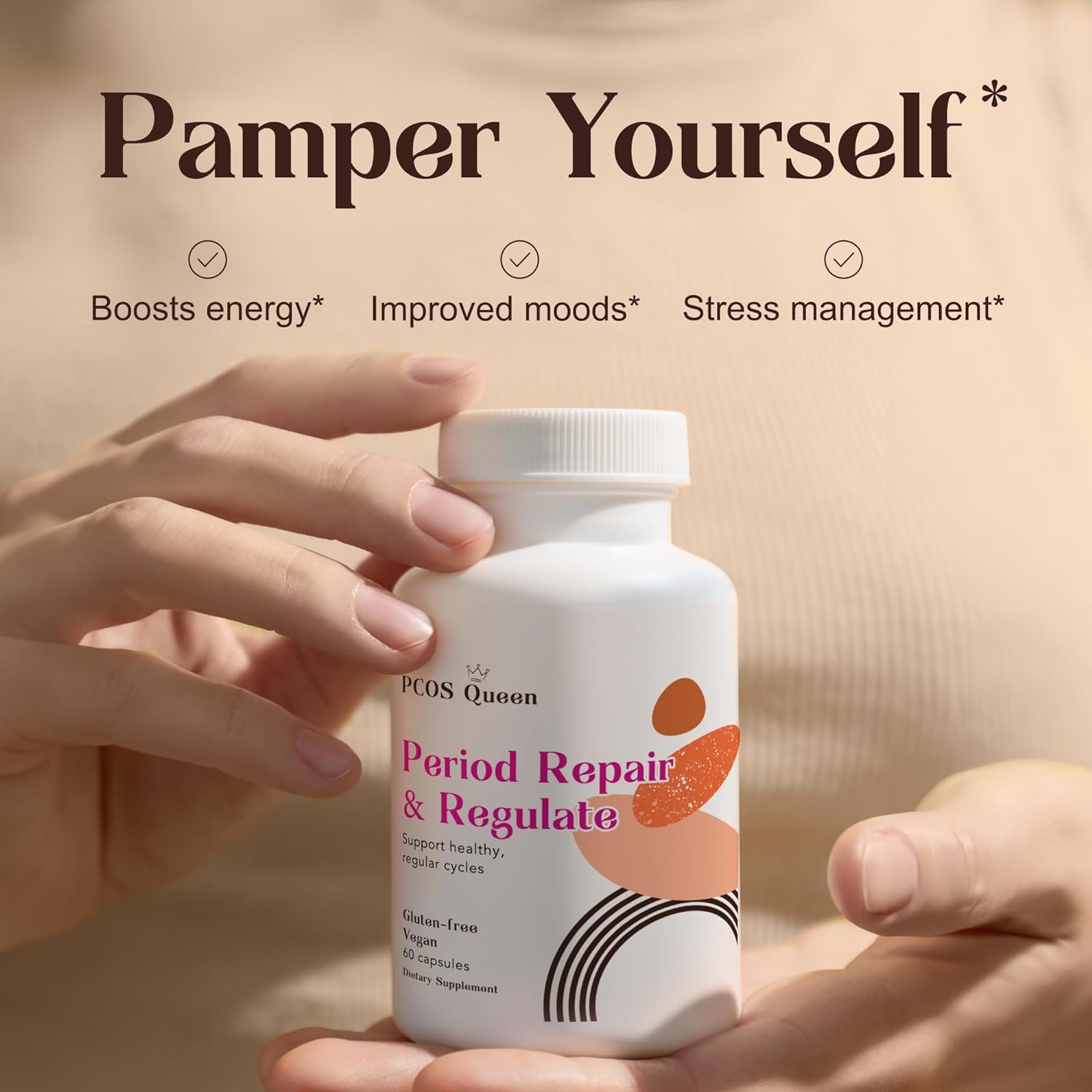 PCOS Queen Hormone Balance Supplement for Irregular Periods - Vegan Formula to Support Menstrual Cycle & Skin Health