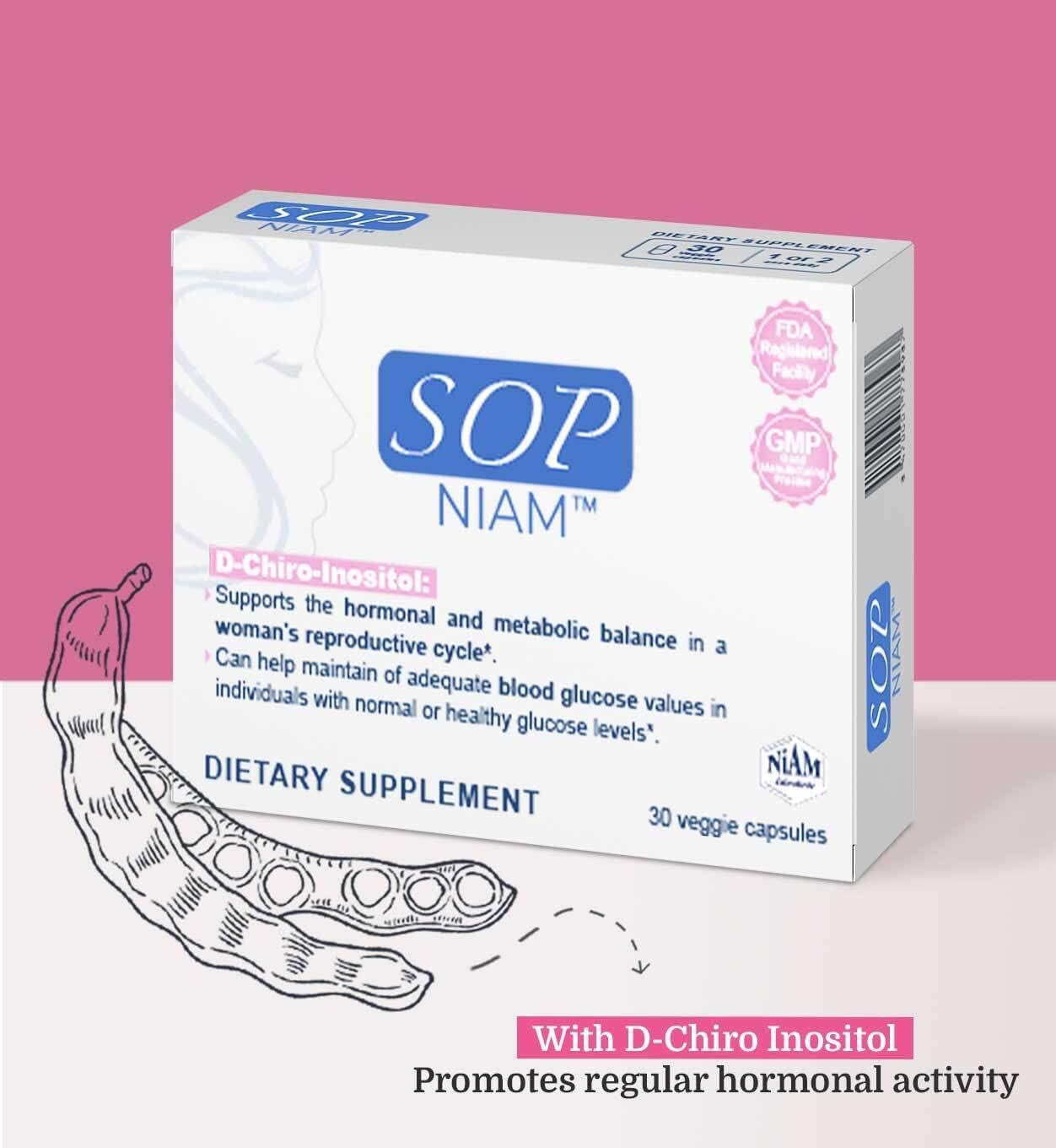 PCOS SOP NIAM - 30 Capsules with D-Chiro Inositol, Vitamins, and Minerals for Managing PCOS