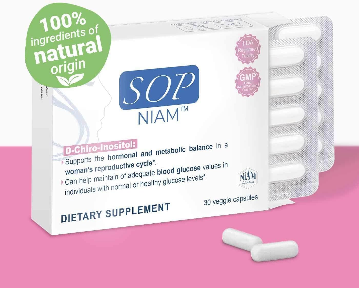 PCOS SOP NIAM - 30 Capsules with D-Chiro Inositol, Vitamins, and Minerals for Managing PCOS