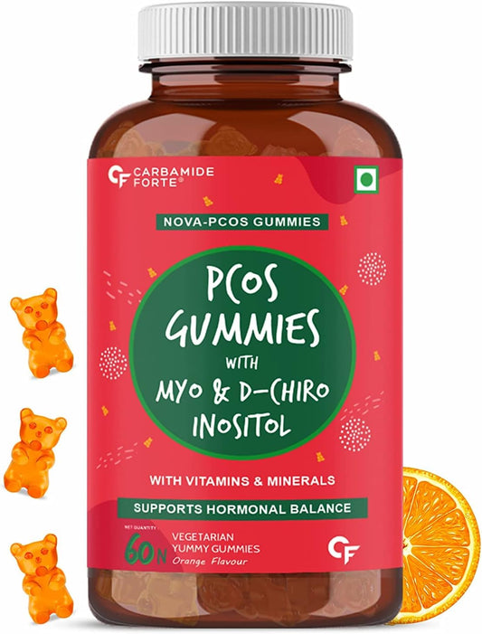 PCOS Supplements for Women with 40:1 Myo & D Chiro Inositol, Vitamins & Minerals - Orange Flavour - 60 Gummies