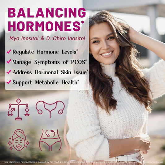 PCOSkey Myo-Inositol & D-Chiro Inositol Supplement - 2050mg - 40:1 Ratio - Hormone Balance for Women - 120 Capsules