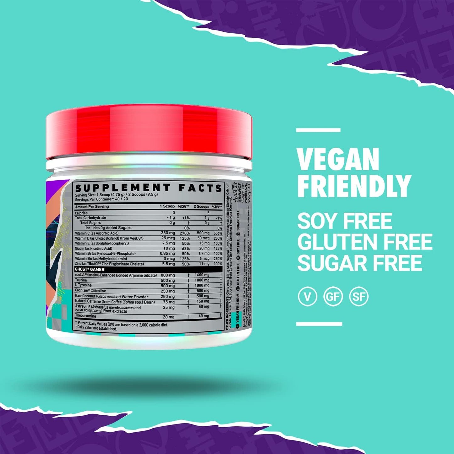 Peach Energy and Focus Support Formula - 40 Servings - Nootropics & Natural Caffeine for Attention, Accuracy & Reaction Time - Vegan & Gluten-Free