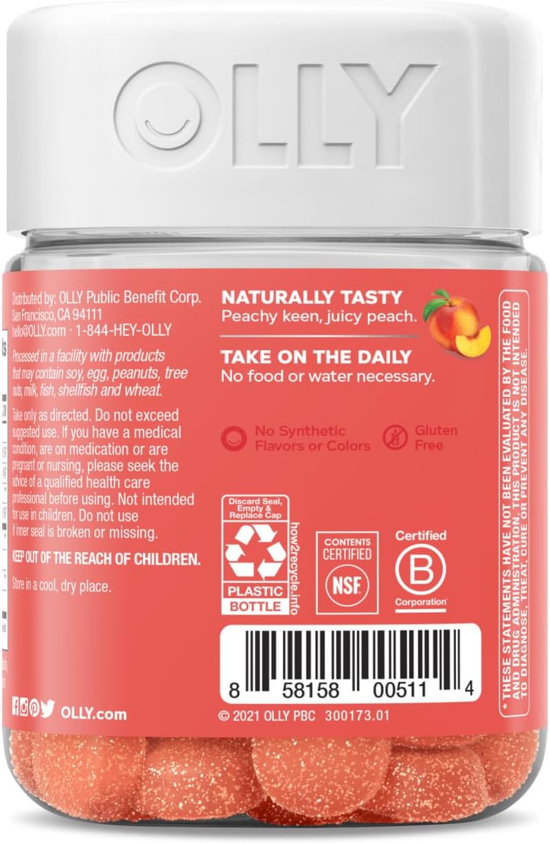 Peach Flavored Probiotic and Prebiotic Gummy for Digestive Support - 30 Day Supply with 500 Million CFUs and Fiber - Men and Women's Chewable Supplement