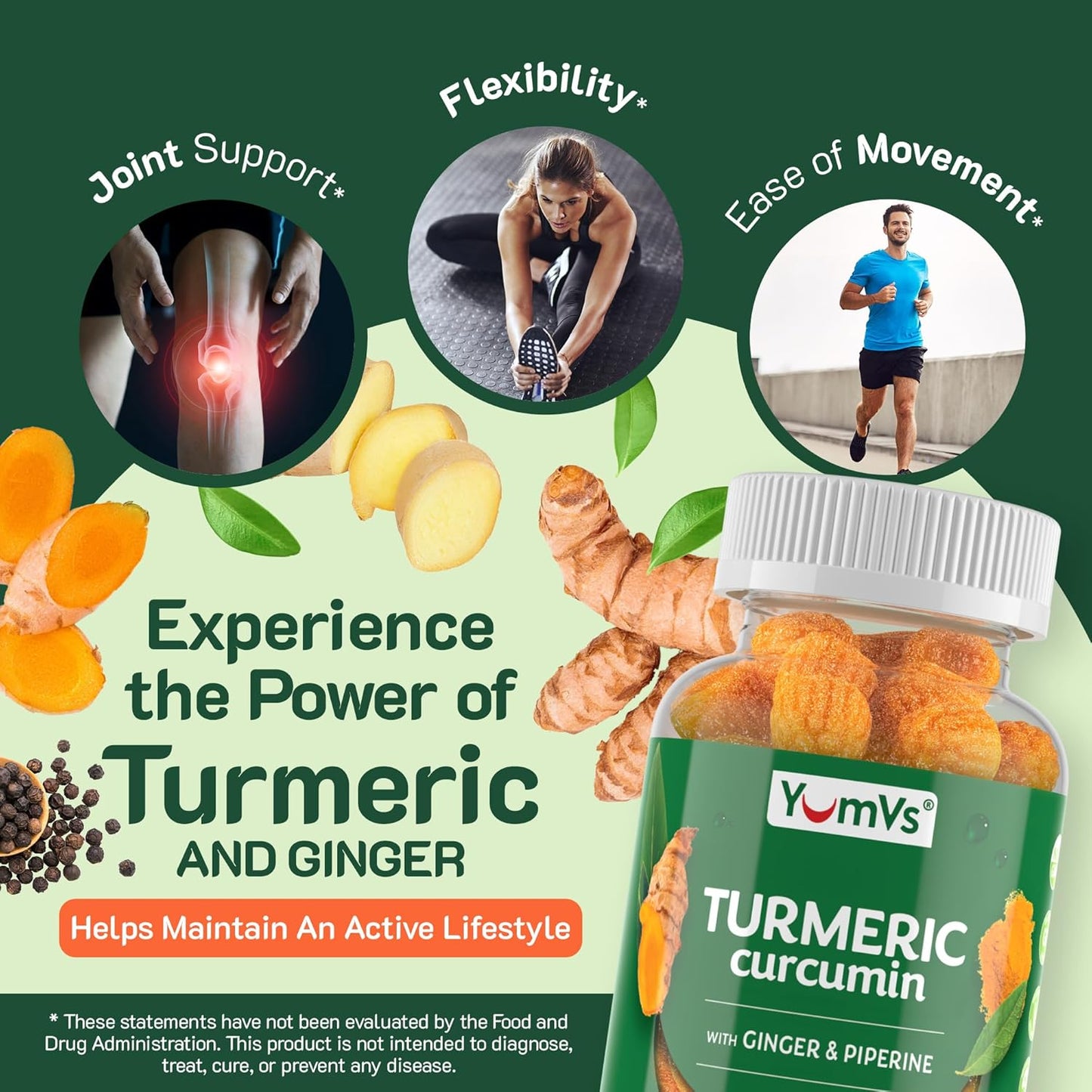 Peach Flavored Turmeric Gummies with Ginger, Piperine, and Black Pepper - Gluten-Free Vegetarian Supplement by Yum-V's