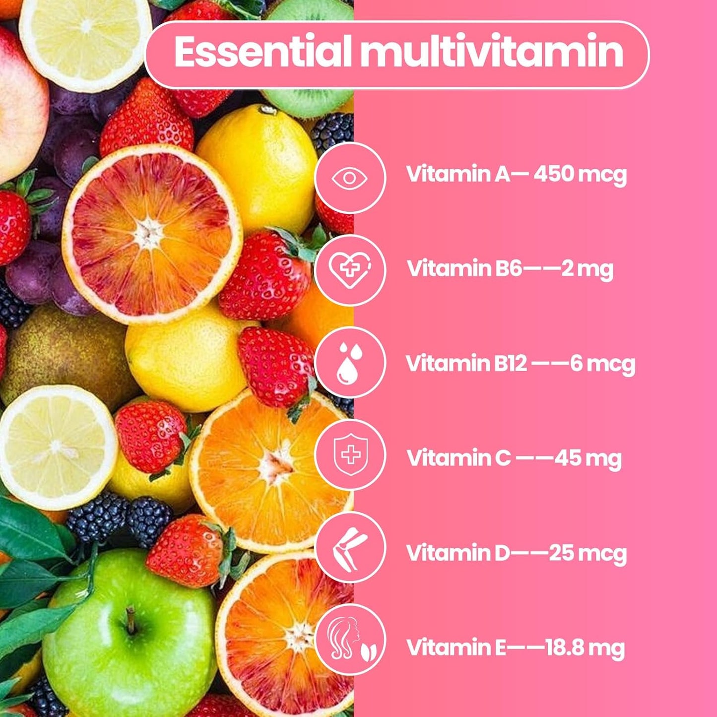 Peach Flavored Women's Multivitamin Gummies with 6 Essential Vitamins and Minerals for Skin, Hair, Energy, and Immune Support (60 Count)