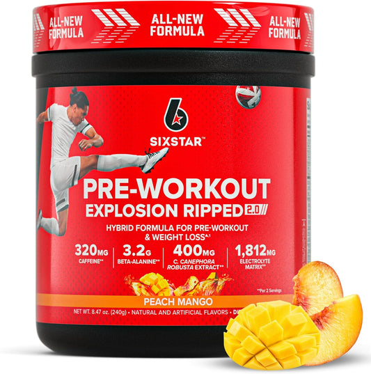 Peach Mango Pre-Workout Energy Powder Supplement - Six Star Preworkout Explosion for Men & Women - 30 Servings with Creatine & Beta Alanine - Sports Nutrition