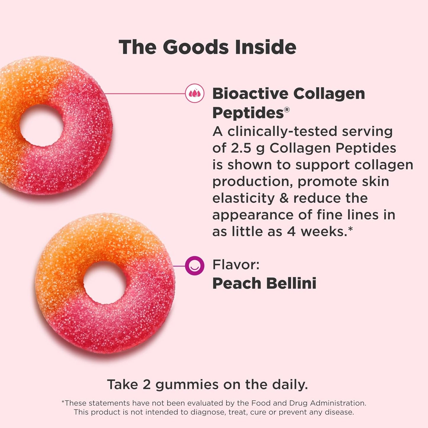 Peach OLLY Collagen Gummy Rings, 2.5g Collagen for Skin Elasticity, 30 Count - Clinically Tested, 15 Day Supply