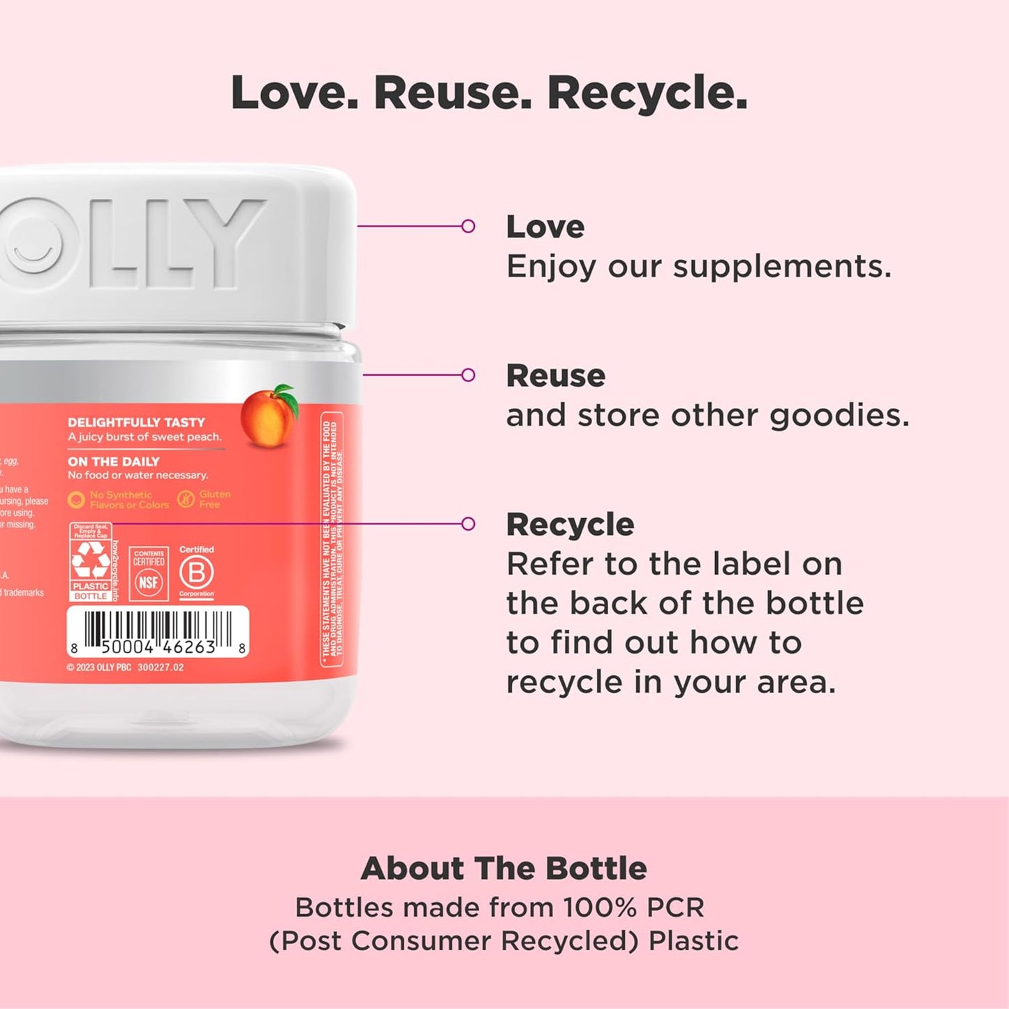 Peach OLLY Collagen Gummy Rings, 2.5g Collagen for Skin Elasticity, 30 Count - Clinically Tested, 15 Day Supply