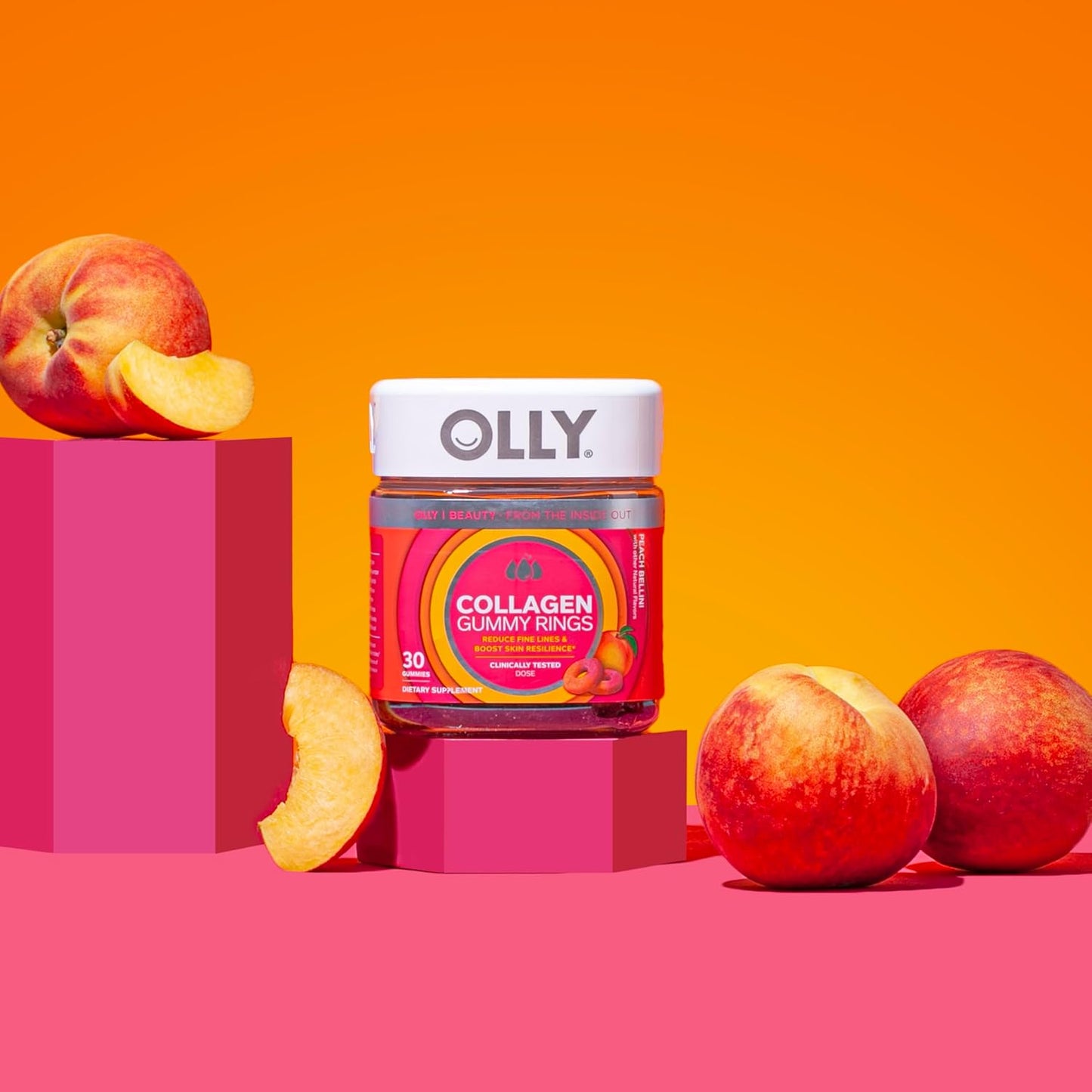 Peach OLLY Collagen Gummy Rings, 2.5g Collagen for Skin Elasticity, 30 Count - Clinically Tested, 15 Day Supply