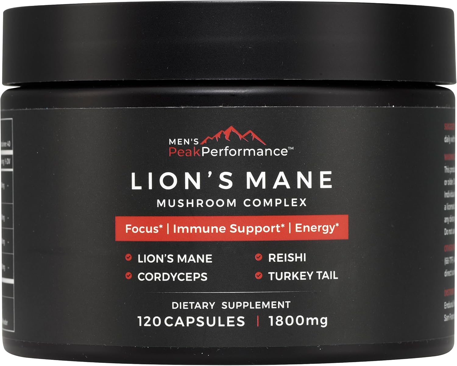 PeakPerformance Men's Lion's Mane Mushroom Supplement Capsules - Nootropic for Memory, Focus, Energy, & Immune Support (120 Capsules)