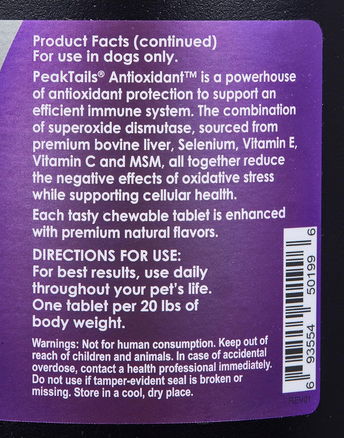 PeakTails Daily Defense Antioxidant Supplement for Dogs with MSM, Super Oxide Dismutase, Selenium, Vitamin C & E - Immune Support, Anti-Itch, Skin Allergies - 1,000 Chewable Tablets