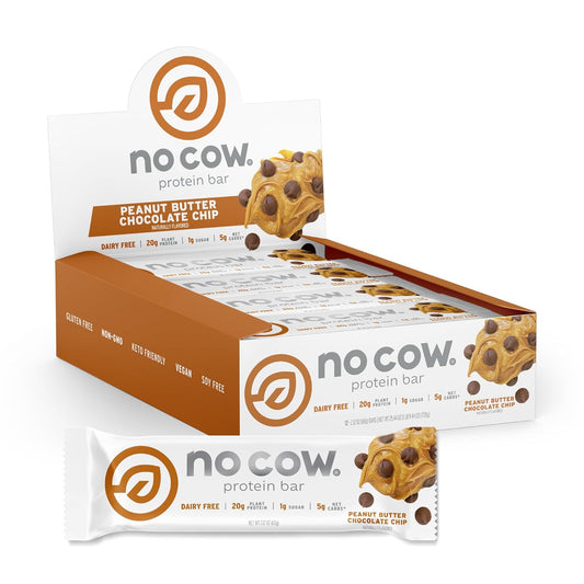 Peanut Butter Chocolate Chip High Protein Bars - Vegan Snacks with 20g Protein, High Fiber, Low Sugar, Dairy & Gluten Free (12 Count)