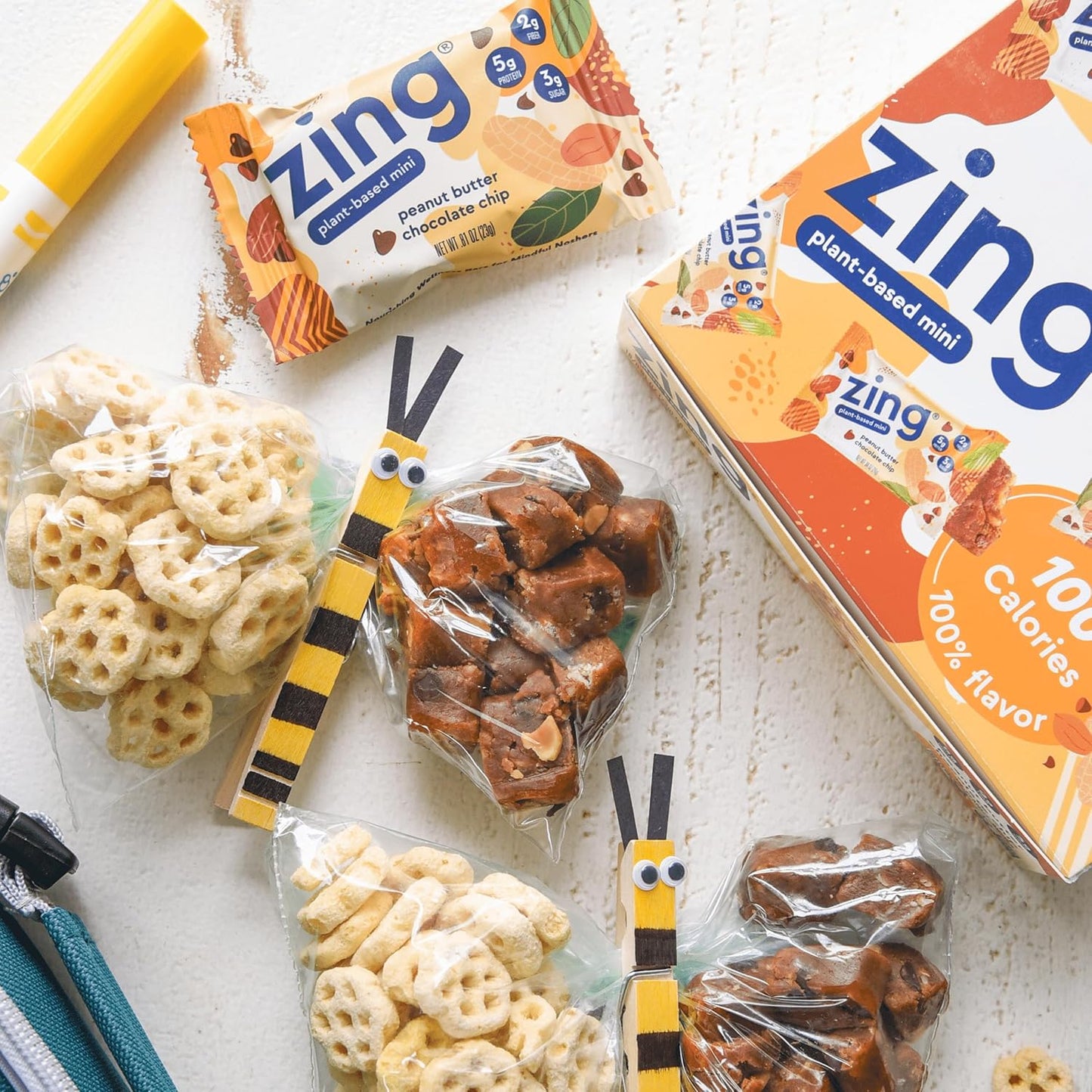 Peanut Butter Chocolate Chip Vegan Protein Bars for Kids - 100 Calorie Mini Bars, Plant Based Protein, Gluten Free, Dairy Free, Kosher - 18 Pack