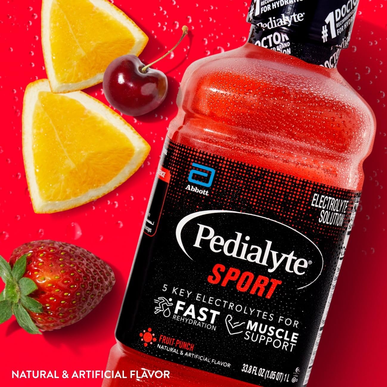 Pedialyte Sport Electrolyte Drink, Fruit Punch, 1 Liter, Pack of 4 for Fast Hydration & Muscle Support During Exercise