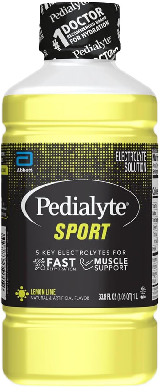 Pedialyte Sport Electrolyte Solution - Hydrate Fast with 5 Key Electrolytes - Lemon Lime, 1 Liter Bottle